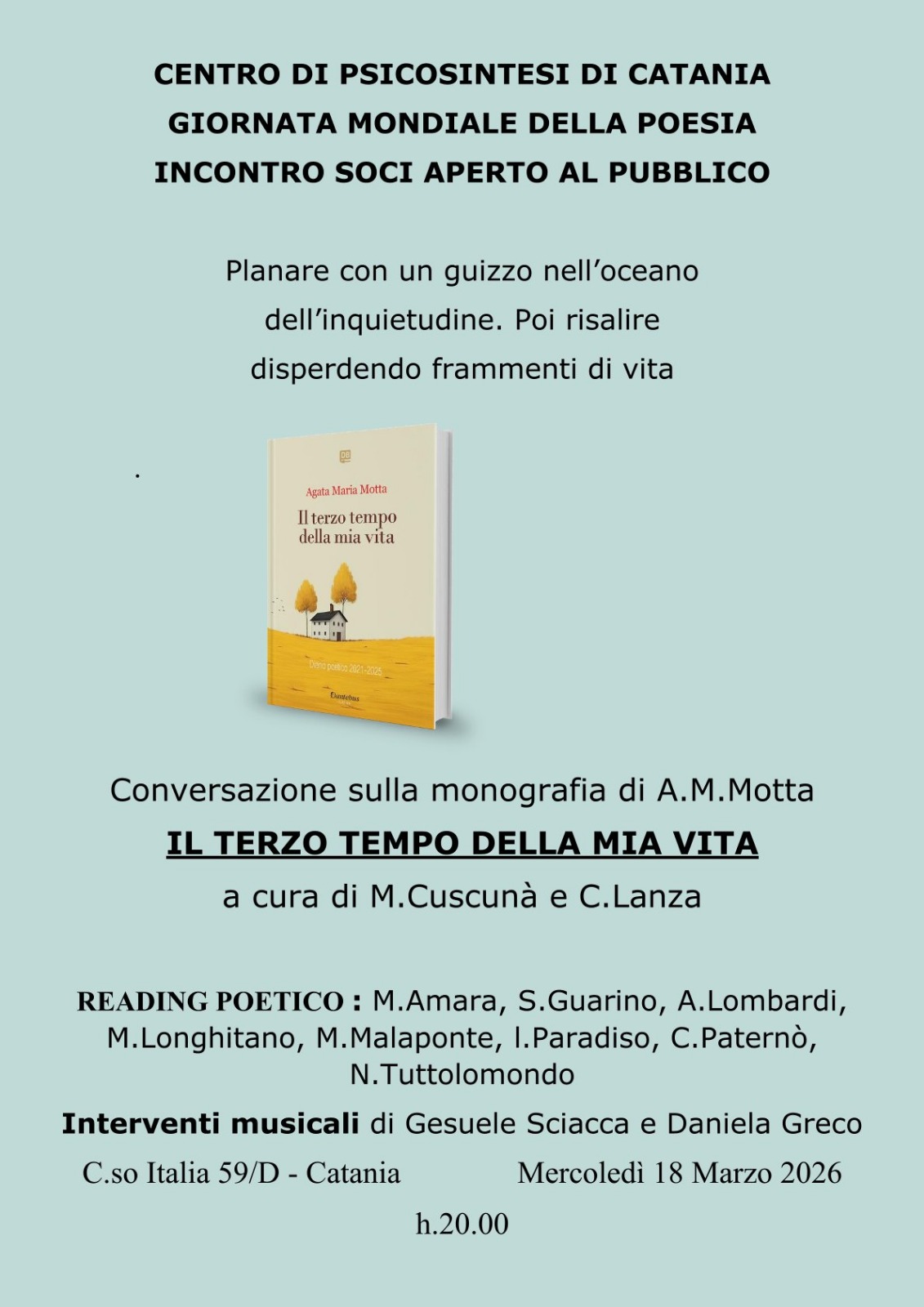 Presentazione della silloge" Il terzo tempo della mia vita" di Agata Maria Motta