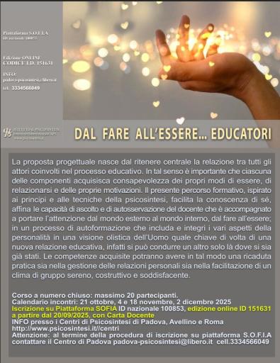 Locandina 2025: Dal fare all'essere...educatori